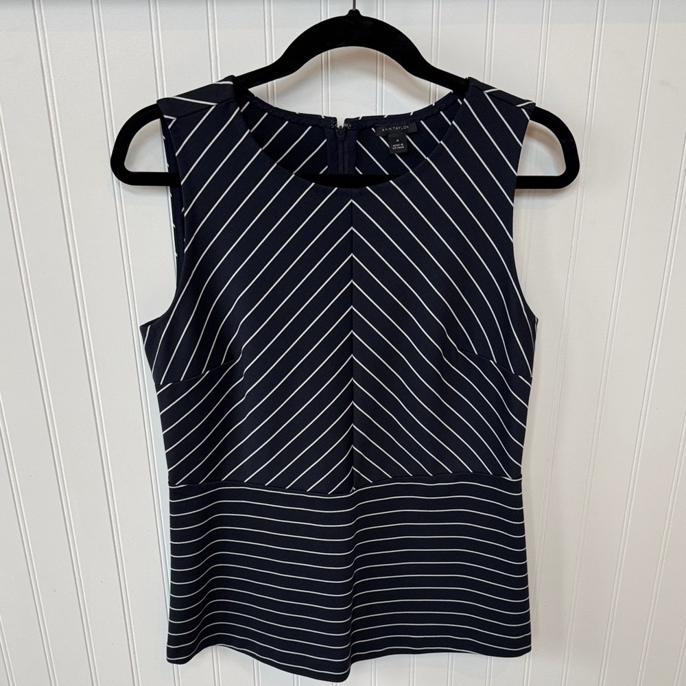 Ann Taylor Navy and White Striped Sleeveless Tank